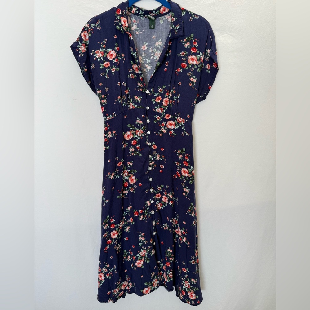 Wild Fable Dark Blue Floral Midi Dress women’s a size medium